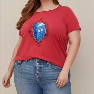 Torrid • BBC Doctor Who Distressed Top - Triblend Jersey Tardis Red